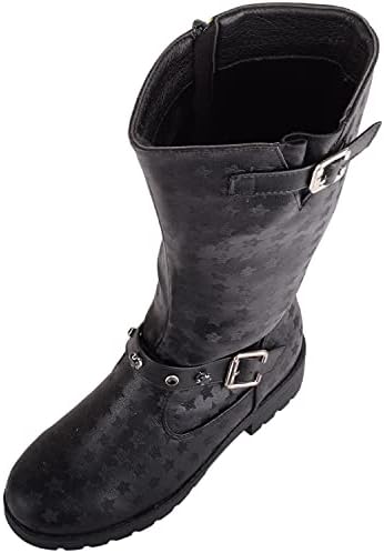 Childrens Kids Girls Knee Length Lightweight Buckle Boots with Star Design