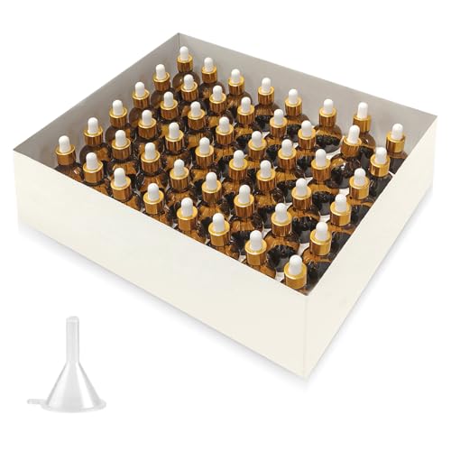 Luxurytex Easeen 48 Pack 2oz Amber Glass Dropper Bottles, Glass Eye Dropper Bottles for Essential