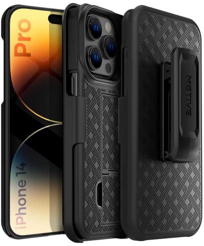 MOTIVE for iPhone 14 Pro Holster Case, Belt Clip Case for Apple iPhone 14 Pro, Shell Holster Combo 14 Pro, Slim Rugged Drop Shockproof Protective Cover with Kickstand (6.1″ Pro) | Ranger Series