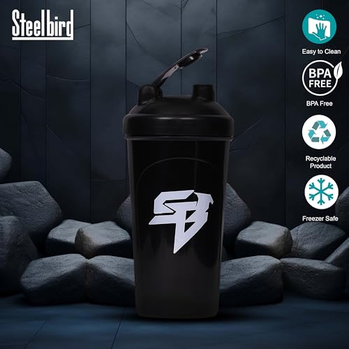 Image of Steelbird Super 700: High-Performance Gym Protein Shaker Bottle - Boost Your Workout! (Black)