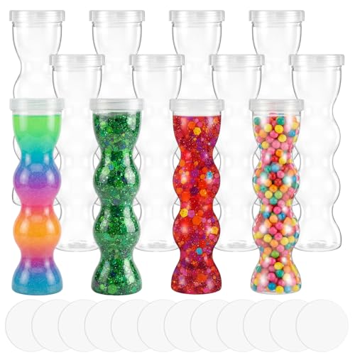 Acellegic Empty Plastic Sensory Bottles with Lids Reusable Clear Plastic Sensory Water Bottles Bulk for DIY Crafts Handmade Party Decoration(Wave)