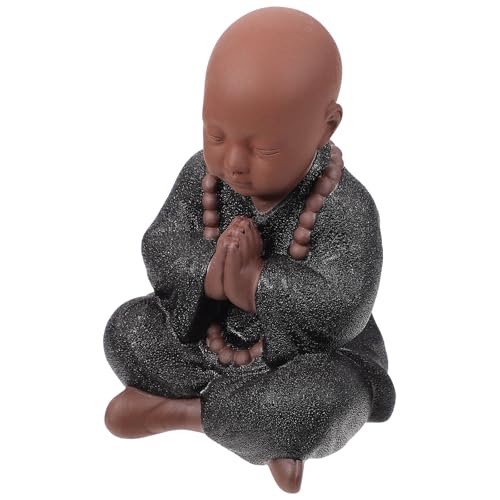 Statue petit moine céramique noire contre le stress - 2