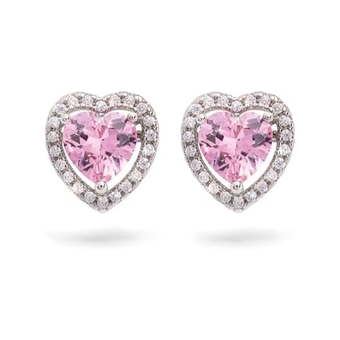 Stauer Pink Heart Earrings - Rhodium-Finished Earrings for Women with Cubic Zirconia Stones – Heart Shaped Earrings for Womens Jewelry Gifts Cover