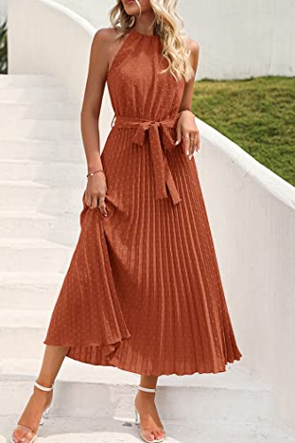 Prettygarden Women'S Summer Casual Long Dress Sleeveless Halter Neck Swiss Dot Pleated Beach Maxi Sun Dresses thumb #4