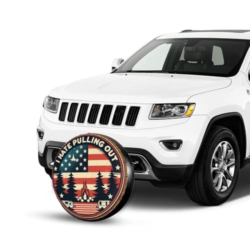 Image of Universal Fit Spare Tire Cover for RV, SUV, and Camper Trailers - Weatherproof Wheel Protector, I Hate Pulling Out Flag Decorative Camper Spare Tire Cover 14 in