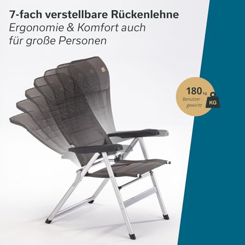 Skandika Lepola L/XL/Taboret | Aluminiowe krzesło składane, wysokie oparcie, regulacja w 7 pozycjach, wyściełane, składane, zagłówek poduszka (2 L)