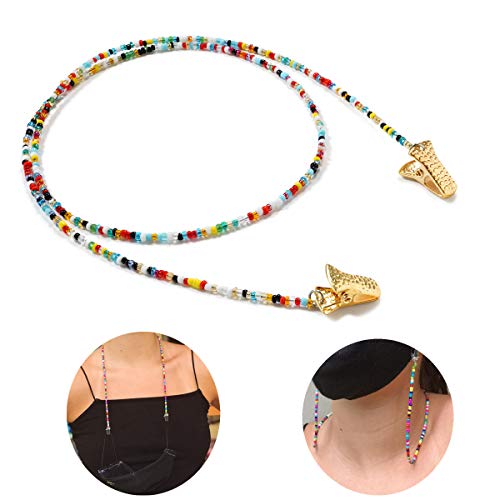 Mask Holder Beaded Necklace, Mask Lanyard Chain, Convenient Double Clip Lanyards (Colorful)