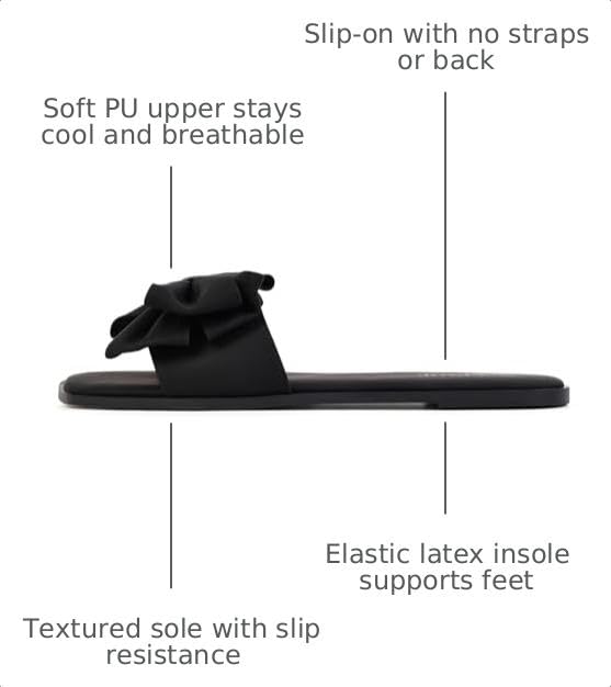 Image of Women's Bow Flat Sandals Open Saquare Toe Comfortable Slide for Wedding Beach Vacation