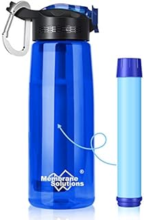 Membrane Solutions Filtered Water Bottle, 0.1-Micron 4-Stage Water Filter Bottle, Reusable BPA-Free Water Purifier Bottle for Camping, Hiking, Travel and Emergency