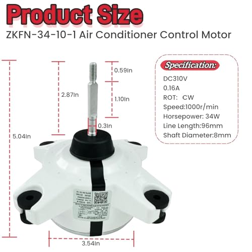 ZKFN-34-10-1 Air Conditioner Control Motor Brushless DC Motor DC310V 34W 0.16A 1000r/min，Variable Frequency air Conditioning External Fan Motor Replacement Parts