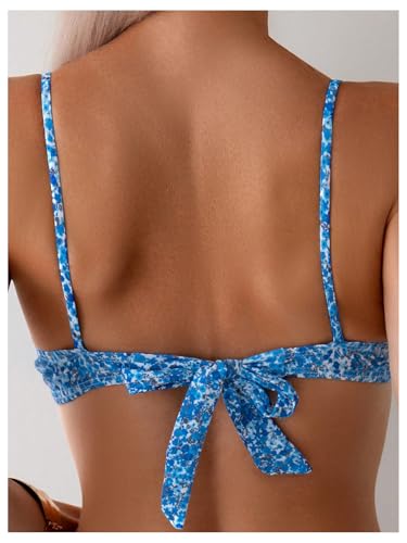 SweatyRocks Women's Bathing Suits Floral Print Tie Knot Front Bikini Set High Cut Swimsuits4
