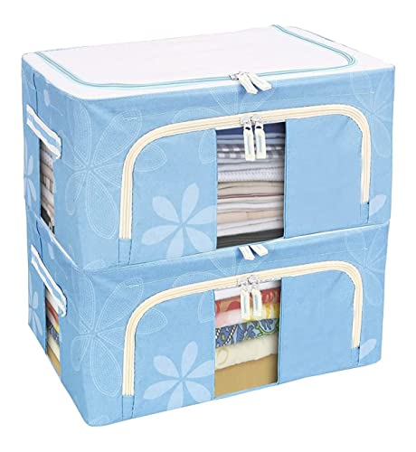 Image of TEKCOOL Foldable Steel Frame Clothes Organizer Storage Box for Wardrobe, Saree, Shirts, and Blankets (24 LTR - Pack of 1, Oxford Fabric), Blue.