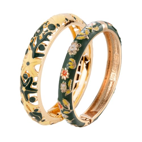 Image of UJOY Vintage Jewelry Cloisonne Handcrafted Flower Enameled Gorgeous Rhinestone Hinged Cuff Bracelet Bangles Gifts 88A10