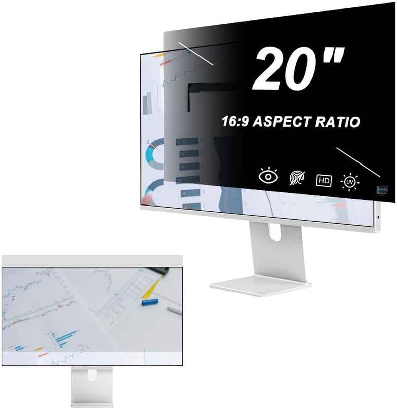 20 Inch Computer Monitor Privacy Screen for 16:9 Widescreen Monitors, Anti-Spy Data Confidentiality Privacy Shield, Reduce Glare & Blue Light Blocking Anti-Scratch Protector Film