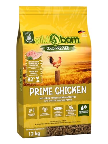 Wildborn Prime Chicken 1 x 12 kg | kaltgepresstes Hundetrockenfutter mit Huhn | mit 82% tierischem Protein | getreidefreies Futter Made in Germany