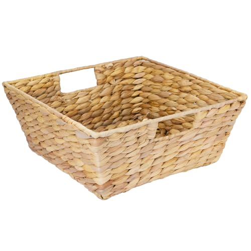 HMF Cesta de regalo vacía, cesta de almacenamiento trenzada de jacinto de agua, rectangular, 30 x 30 x 12 cm