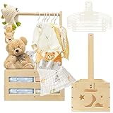 CDSDAS Wooden Baby Shower Crate Closet，Baby Shower Basket with Hangers and Dividers – Wooden Basket Gift for Girls & Boys, Pregnancy Gift for New Moms and Parents