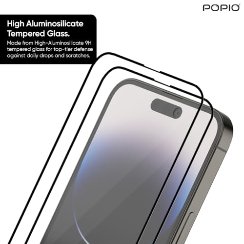 Image of POPIO Xtreme Series Pack of 2 Military-Grade Gorilla Tempered Glass for iPhone 14 Pro Max (Black) | 9H Hardness, Edge-to-Edge Coverage, Anti-Scratch