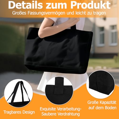 Baumwolltasche, 45 x 35 cm 2 Stück Unbedruckte Stoffbeutel, Groß Baumwollbeutel, Unbedruckt Stoffbeutel, Faltbar mit Henkel für Einkaufen Wäsche Sport Wiederverwendbare Jutebeutel Unbedruckte Schwarz