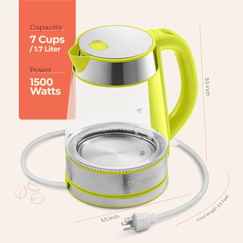 Image of Speed-Boil Water Electric Kettle, 1.7L 1500W, Coffee & Tea Kettle Borosilicate Glass, Water Boiler, Auto Shut-Off, Cool Touch Handle, Base Detachable, LED. 360 Rotation, Boil Dry Protection