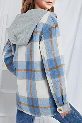 Image of Girls Cute Flannel Plaid Button Down Top with Pockets Long Sleeve Hooded Jacket