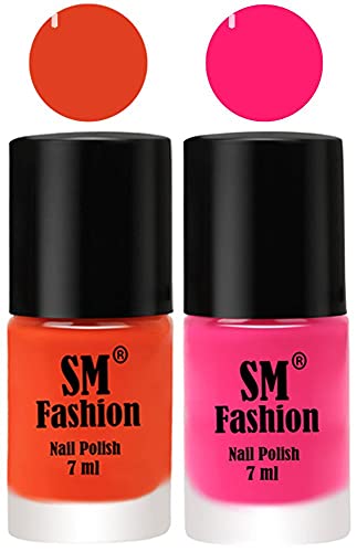 Image of Long Lasting Nail Polish | Nail Paint Combo 7 ml Each) - Set of 2 Reddish Orange -Deep Pink