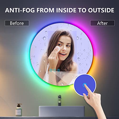 Vlsrka 24 Inch Led Bathroom Mirror With Rgb Color Changing, Lighted Makeup Mirror For Wall, Circle Vanity Mirror With Light Dimming, Round Rgb Mirror Backlit And Frontlit, Waterproof, Fog Free, Memory #TOP6