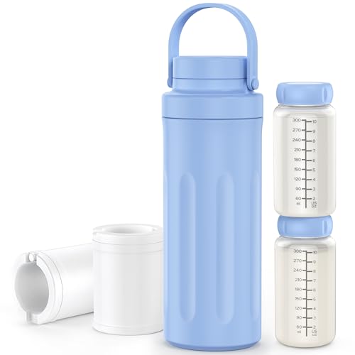 Image of ﻿22oz Breast Milk Cooler Bottle for Outdoor, Breastmilk Cooler with 360° Total Cooling for 24 Hours & Leak-Proof Dual-Bottle for Breastfeeding，Larger Capacity Travel Breastmilk Chiller,Blue