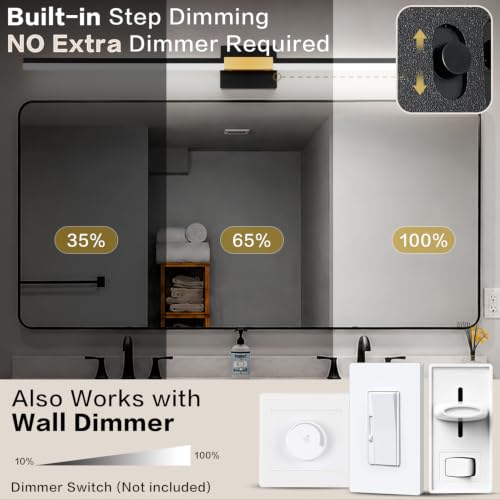 Image of SOLFART Bathroom Vanity Lights 48-Inch: Black and Gold 5CCT Dimmable Bathroom Lights Over Mirror, Solid Frosted Acrylic, Built-in Dimmer, CRI88 Soft Light, ETL IP44