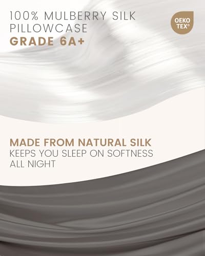 THXSILK 100% Mulberry Silk Pillowcase for Hair and Skin, Both Sides Grade 6A+ Pure Natural Silk Pillowcase, Soft Breathable Zipper Pillow Case Queen Size 20"x30", Dark Grey