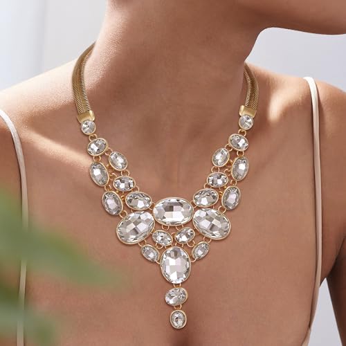 EVER FAITH Art Deco Chunky Oval Rhinestone Crystal Bib Statement Necklace2