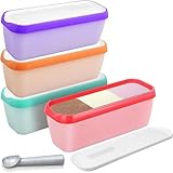 KisSealed 4 Pack Ice Cream Containers,Reusable Homemade Ice Cream Tubs,1.5 Qt Storage Freezer Ice Cream Container with Lids and Spoon for Yogurt, Sorbet, ect.