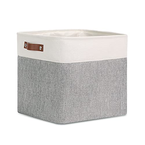 Image of DULLEMELO Cube Storage Basket for Organizing, Fabric Basket for Shelves, Empty Gift Basket for Baby(White&Gray,Cube-13 inchx13 inchx13 inch)