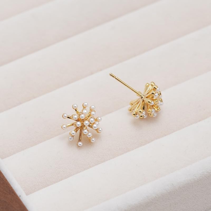 Aleasha Cluster Pearl Earrings Gold Small Pearl Stud Earrings for Women Wedding Party Jewelry - Image 4