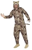 Smiffys, Unisex Leoparden Kostüm, All-in-One mit Kapuze, Größe: L, 50977, Brown