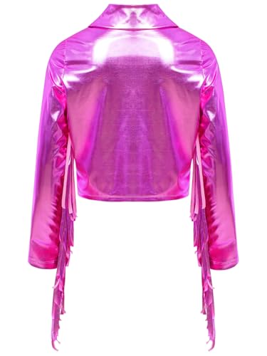 Kids Girls Sequin Tassel Bomber Jacket Long Sleeve Hip Hop Jazz Dance Top Zipper Coat Outerwear Clubwear4