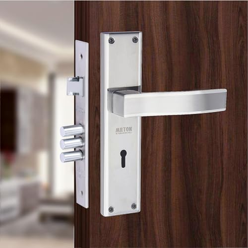 Image of Milton Mortise Lock Set with Stainless Steel Handle, Two Tone Steel Finish, MSS-492 Model, Includes Keys and Hardware