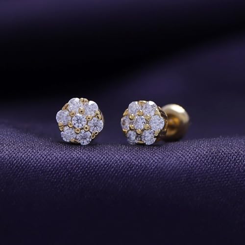 SAVEARTH DIAMONDS 1/4 Carat Round Cut Moissanite & Lab Grown Diamond Flower Cluster Stud Earrings In 14K Gold Over Sterling Silver With Screw Back Jewelry For Womens (Clarity VVS1, 0.25 Cttw)4