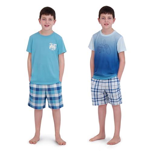 Image of US Angels Pajamas Set for Boys, 4-Piece Set, Short Sleeve Shirt with Pajama Shorts
