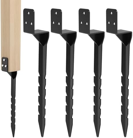nomiou 4er Set Einschlaghülse Schaukel Bodenhülse L-Form aus feuerverzinkt Stahl Pfostenträger zum Einschlagen Erdanker Bodenanker für Holzpfosten