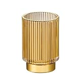LEICURACE Makeup Brush Holder Organizer,Toothbrush Holders,Desk Pen Pencil Holder,Multifunctional Vintage Glass Brush Cup（L/Gold/A3-7-US）