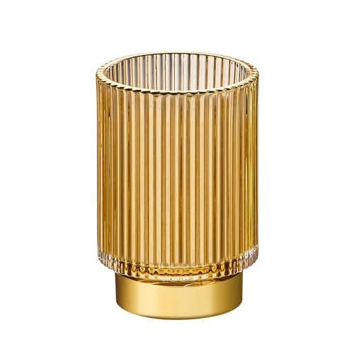 Organizador de brochas de maquillaje, cepillo de maquillaje cosmético de cristal, soporte de almacenamiento de brochas de vidrio (oro grande)