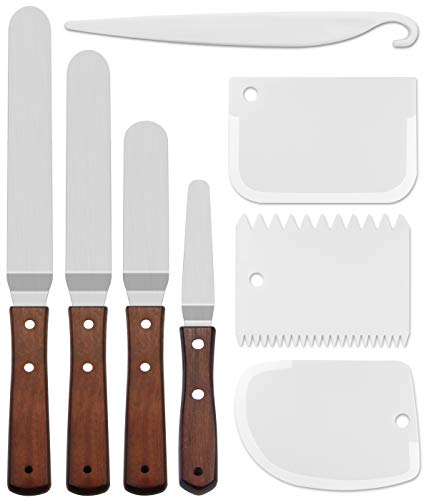 Fireboomoon Stainless Steel Offset Cake Icing Spatula with Wooden Handle Decorating Frosting Spatulas Set of 4 Packs,4