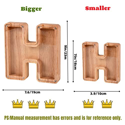 Personalized Wooden Letter Piggy Bank 9.1In Large Money Saving Box With 26 Alphabet For Boys, Girls, Toddlers, And Adults. Perfect For Birthday, Christmas, Children's Day Gift Idea, And Home Decor (H) #TOP1