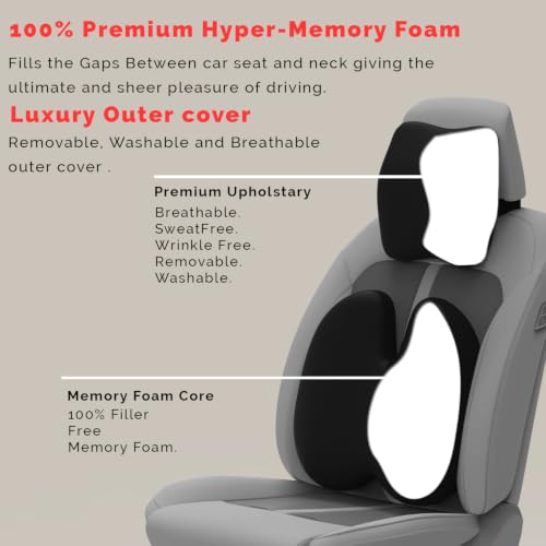 Image of MRRON Series Memory Foam Neck Rest & Extra Lumbar, Relief Pillow, 100% Soft Memory Foam Pillow, Adjustable Strap, Cervical Support for Car Seat. (Black, Backpro)