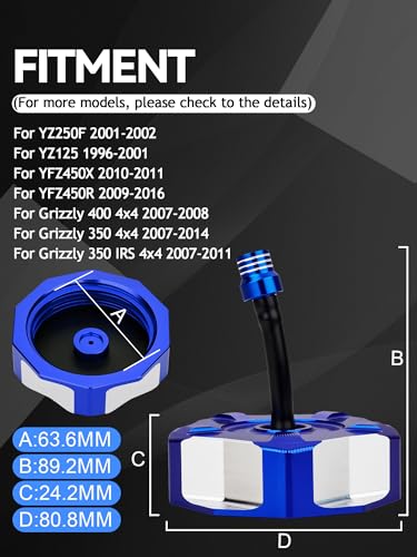 Image of JFG RACING ATV Gas Cap,CNC 6061 Aluminum Fuel Tank Billet Cover for YFZ 450 /YFZ450R /Banshee 350 200 /Raptor 660 350 250 125 /Warrior 350 450 /Kodiak 400 /Grizzly 660 450 400 350 /Bruin 350 250-Blue
