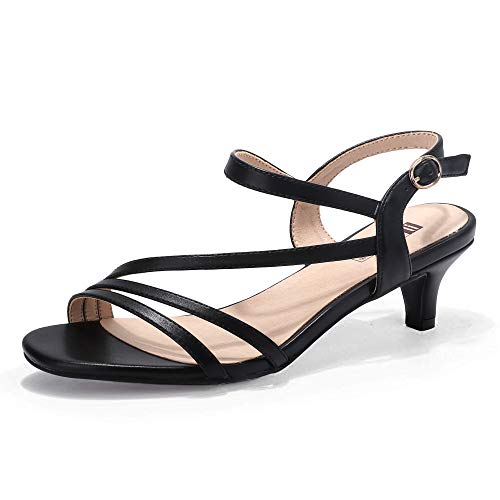 IDIFU Women's Dressy Strappy 2 Inch Low Kitten Heel Open Toe Sandals Dress Shoes for Woman Lady in Bridal Dance Evening