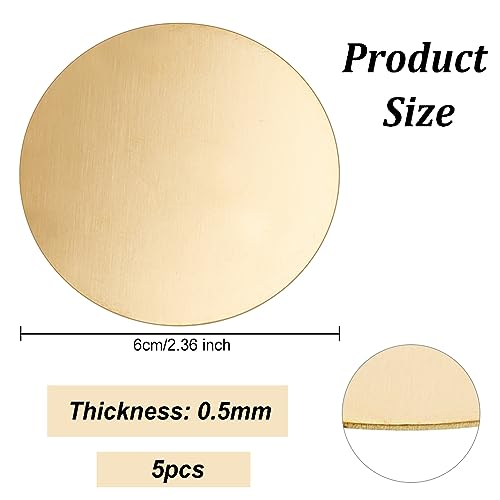 OLYCRAFT 5 Stück Runde Messingblech 6 cm Durchmesser Roségold Messingblech Kupferblech Rundes Messingscheibenblech Für Metallstanzmodelle Heimwerker Elektrizität Gravur - 0.5 mm Dick