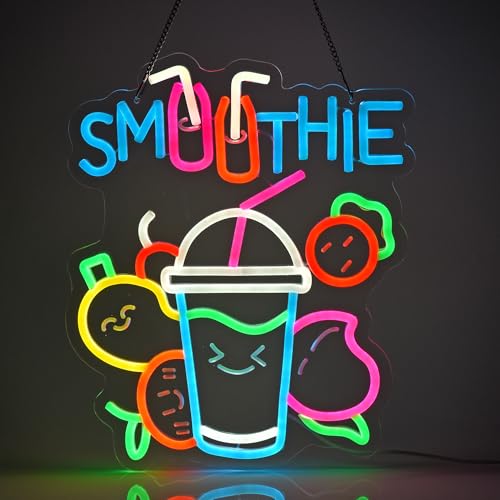 Image of Smoothie Neon Sign, Neon Lights Hanging Wall Art Decoration for Juice Bar Restaurant Store Shop Market Food Truck Cafe Home Decor, USB Powered Ultra Bright Dimmable,15.35x12.6inches