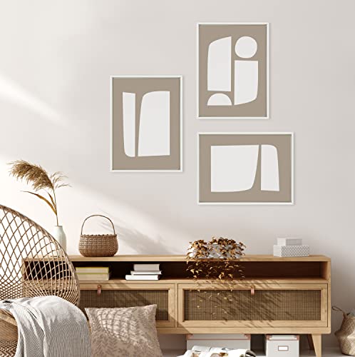Kate and Laurel Sylvie Neutral Abstract Aztec Shapes Framed Canvas Wall Art Set by The Creative Bunch Studio; 3 Piece Set White; Modern Geometric Simple Art for Wall by Kate and Laurel - Image 4